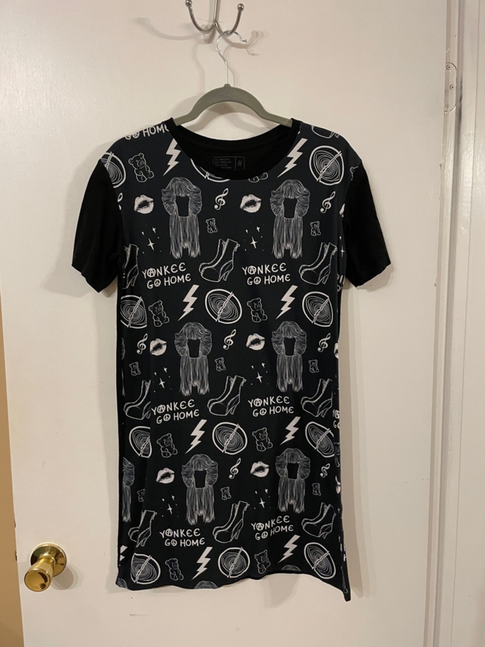 Redbubble Black Graphic Tee Dress with White Icons